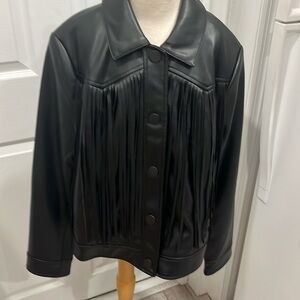 G by Giuliana Black Faux Leather fringe both sides of jacket size small